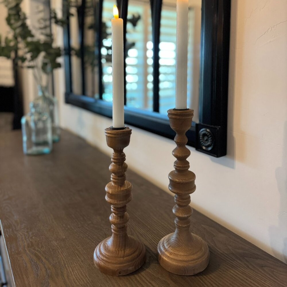 Rustic Wooden Candlestick Holders – Farmhouse Flair set of 2 - Picture 3 of 3
